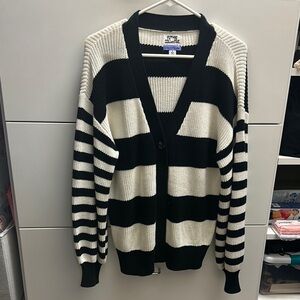 Future Collective Black and White Striped Cardigan